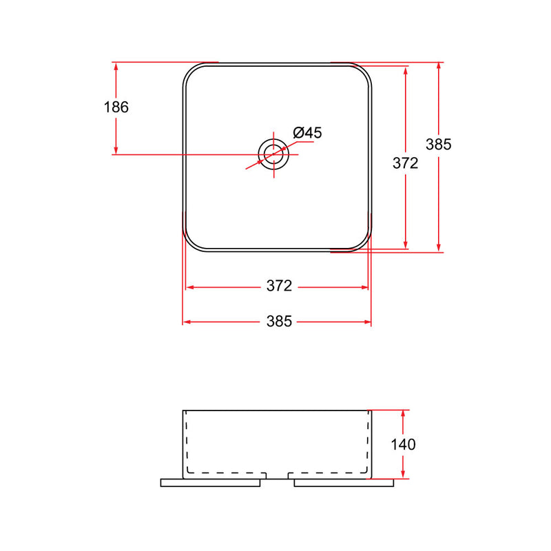 Rubine SQ 40-BW Ceramic Basin Matte Black/White