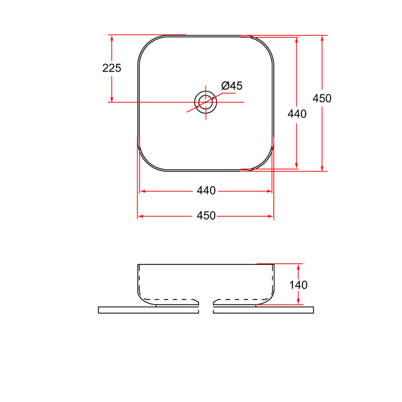 Rubine SQ 45 Ceramic Basin Gloss White