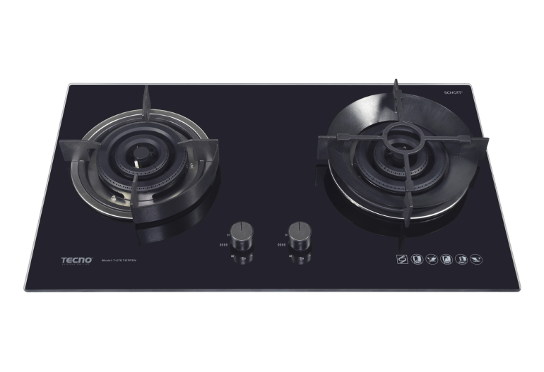 Tecno Uno T 278 TGSV Toughened Glass Hob (SCHOTT) Black 78cm, V.V.S  2 Burners (2x Triple Ring)