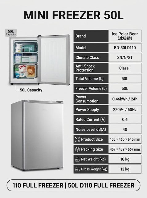 Ice Bear Mini Freezer BD-23/BD-50 23 Litres to 50 Litres 1 Year Warranty 3 Pin plug