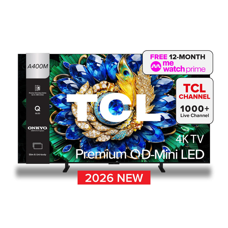 TCL A400M Premium QD-MiniLED 4K TV 55‑75" Precise Dimming