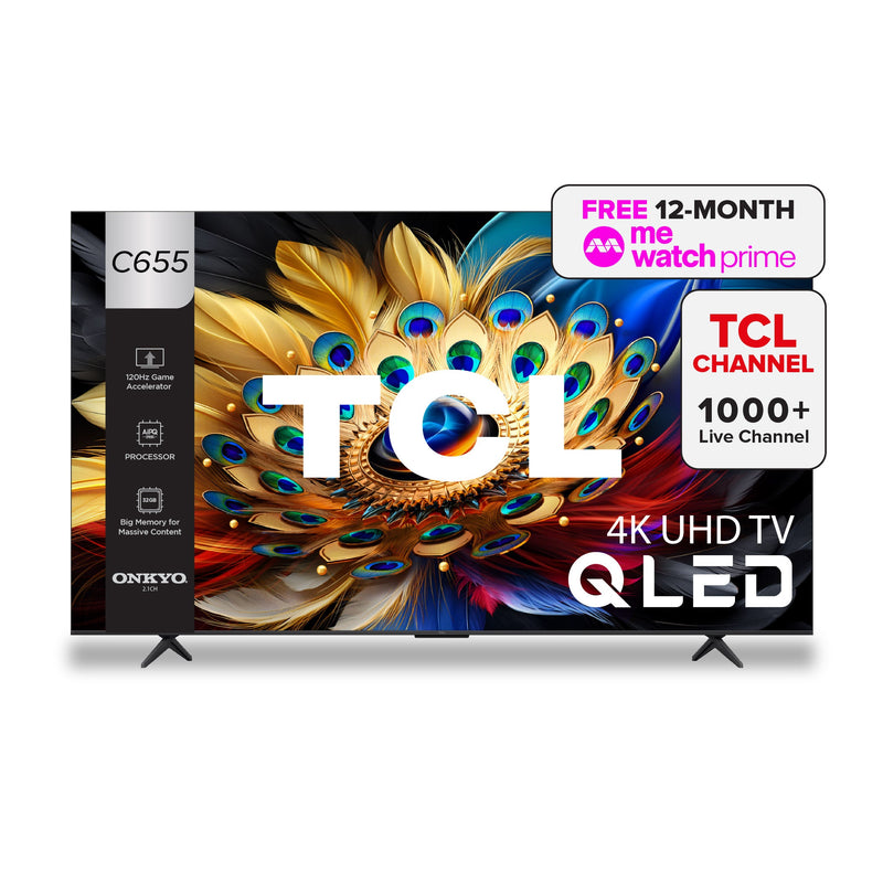 TCL C655 4K QLED Pro 75" TV With Onkyo Subwoofer And AI Eye Care
