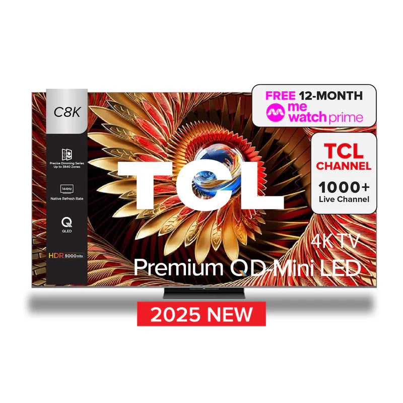 TCL C8K Premium QD-Mini LED 4k TV 65"/75"/85"/98" HDR 4500 nits AI Smart Google TV