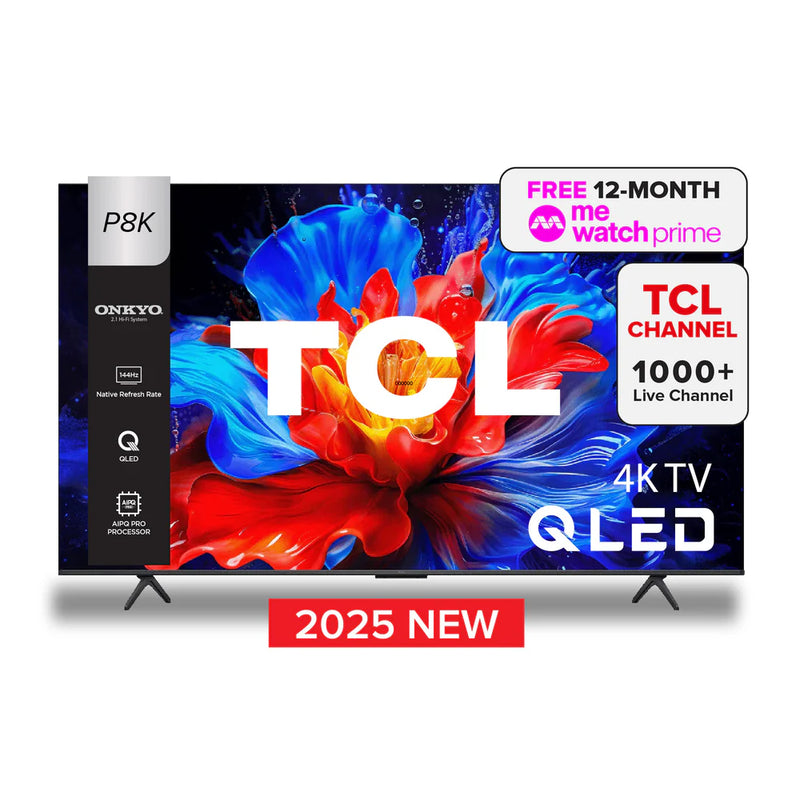 TCL P8K QLED TV 55"/65"/75" 144Hz Native Refresh Rate AI Smart Google TV