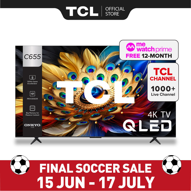 TCL C655 4K QLED Pro 75" TV With Onkyo Subwoofer And AI Eye Care