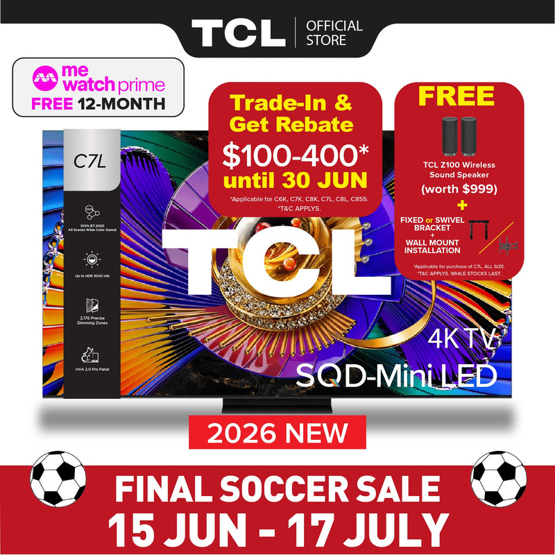 TCL C7L QD-MiniLED 4K TV 55-75-inch, 1624 Zones, 3000 nits