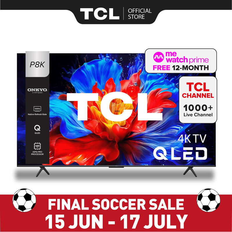 TCL P8K QLED TV 55‑75 Inch 144Hz AI Smart Google