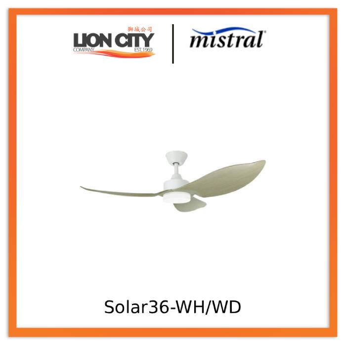 Mistral Solar36-WH/WD Ceiling Fan-36", Huggger, 24W LED White
