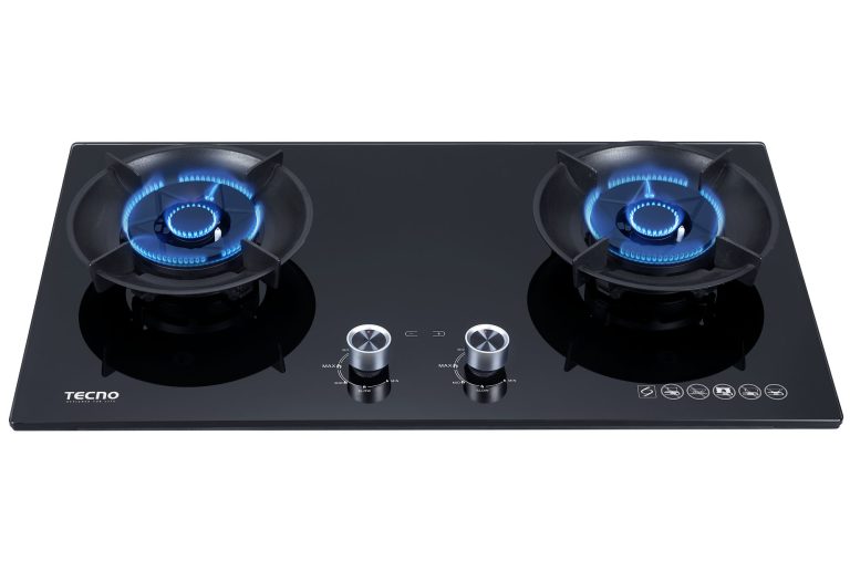 Tecno T 762FLIP-T 2-Burner 76cm Tempered Glass Hob with Flip-Up Burners & Timer