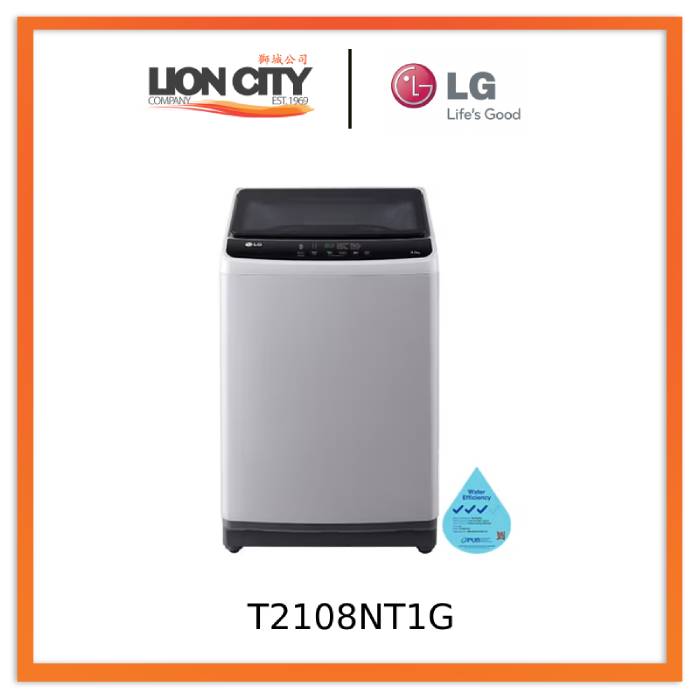 LG T2108NT1G 8KG Top Load Washing Machine, Gray