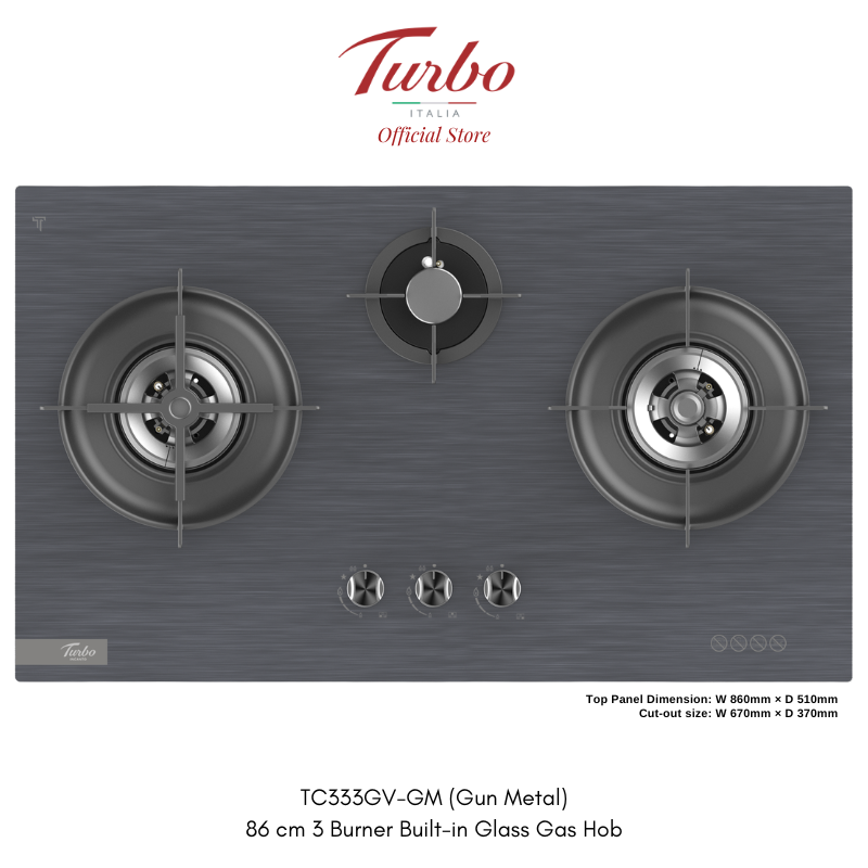 Turbo Italia TC333GV-GM 86cm 3-Burner Built-in Glass Hob