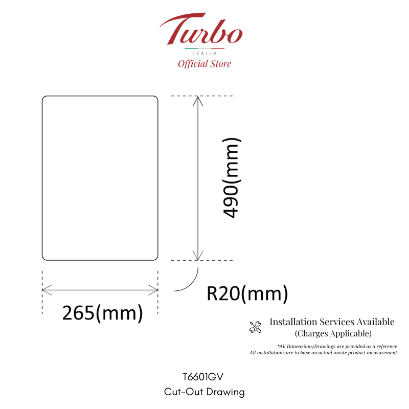 Turbo Italia T6601GV 31cm 1-Burner Glass Domino Gas Hob