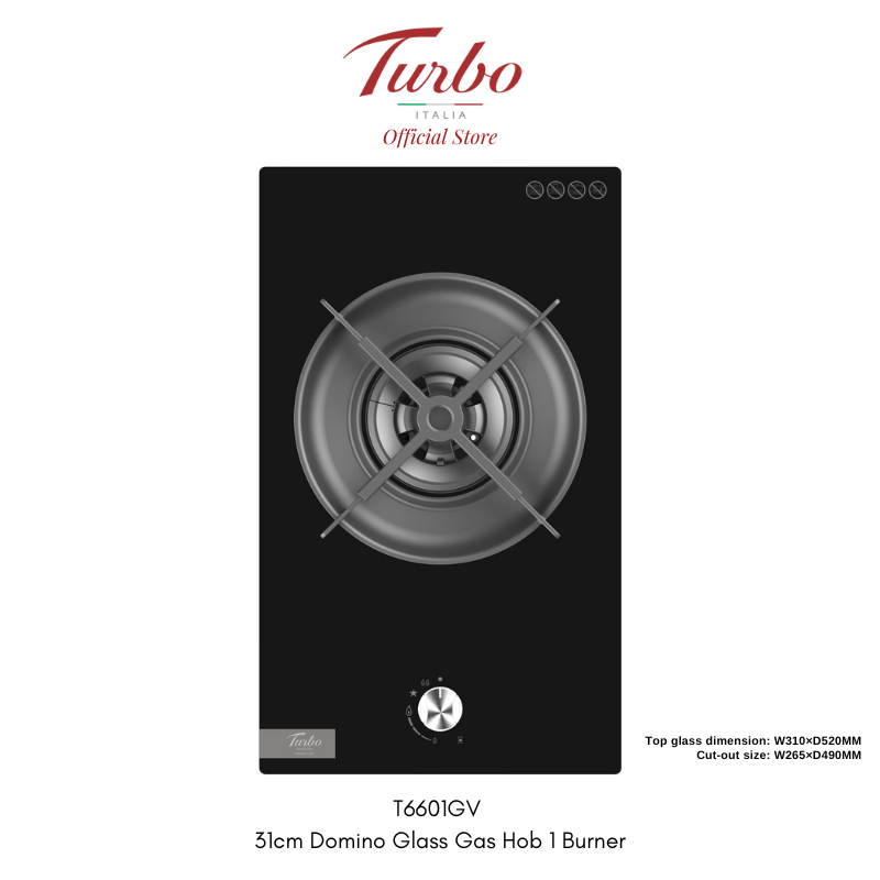 Turbo Italia T6601GV 31cm 1-Burner Glass Domino Gas Hob
