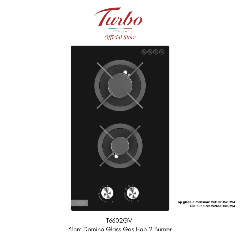 Turbo Italia T6602GV 31cm Domino Glass Gas Hob 2 Burners