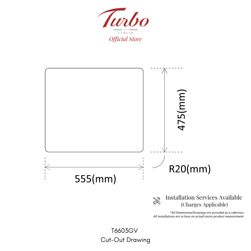 Turbo Italia T6603GV 60cm 3-Burner Built-in Glass Gas Hob
