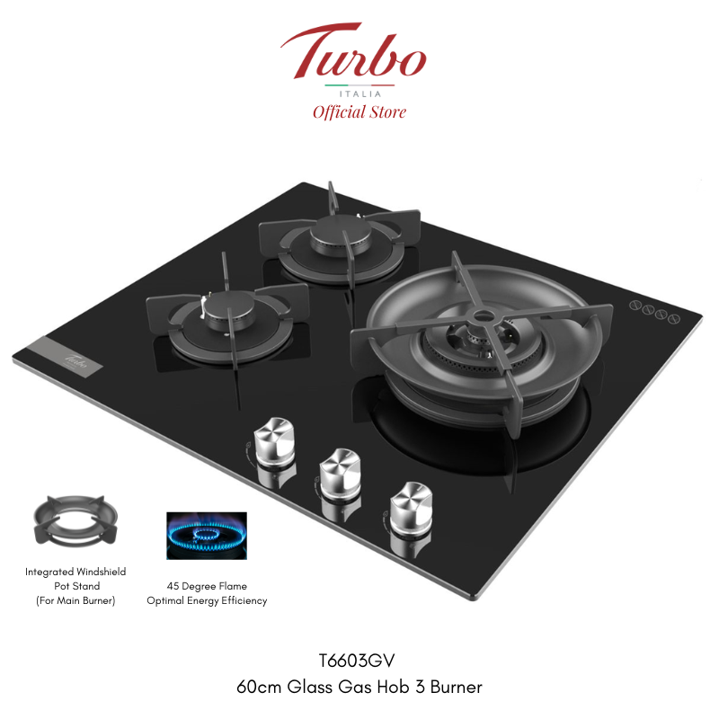 Turbo Italia T6603GV 60cm 3-Burner Built-in Glass Gas Hob