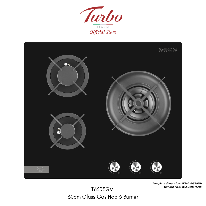 Turbo Italia T6603GV 60cm 3-Burner Built-in Glass Gas Hob