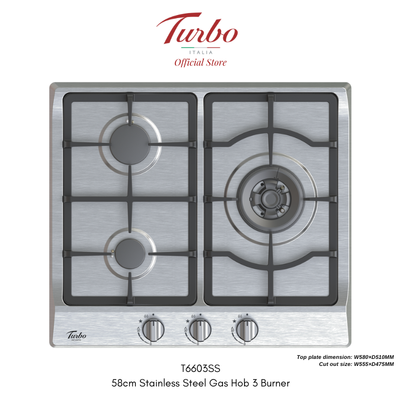 Turbo Italia T6603SS 58cm 3-Burner Stainless Steel Hob