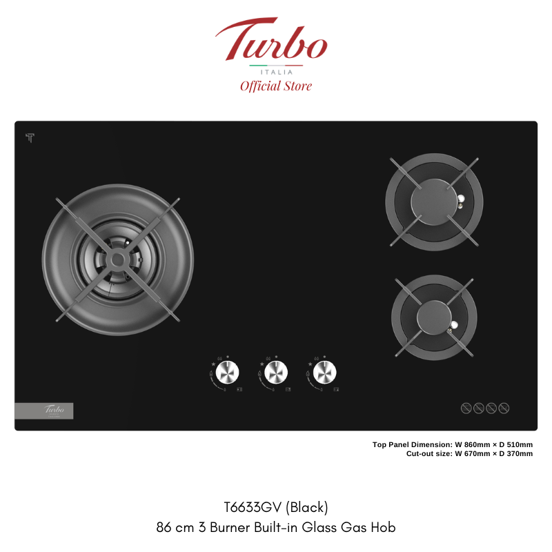Turbo Italia T6633GV 86cm 3-Burner Built-in Glass Hob