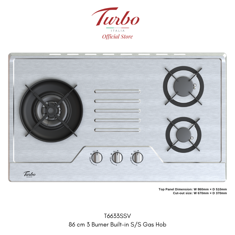 Turbo Italia T6633SS 86cm 3-Burner Stainless Steel Built-in Hob
