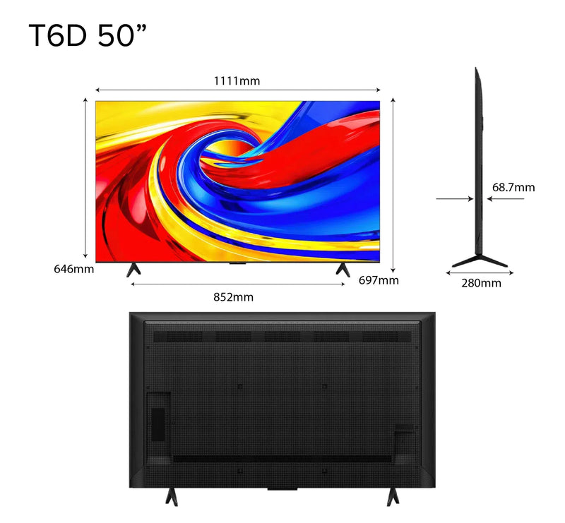 TCL T6D Premium QLED 4K UHD Google TV 50 Inch