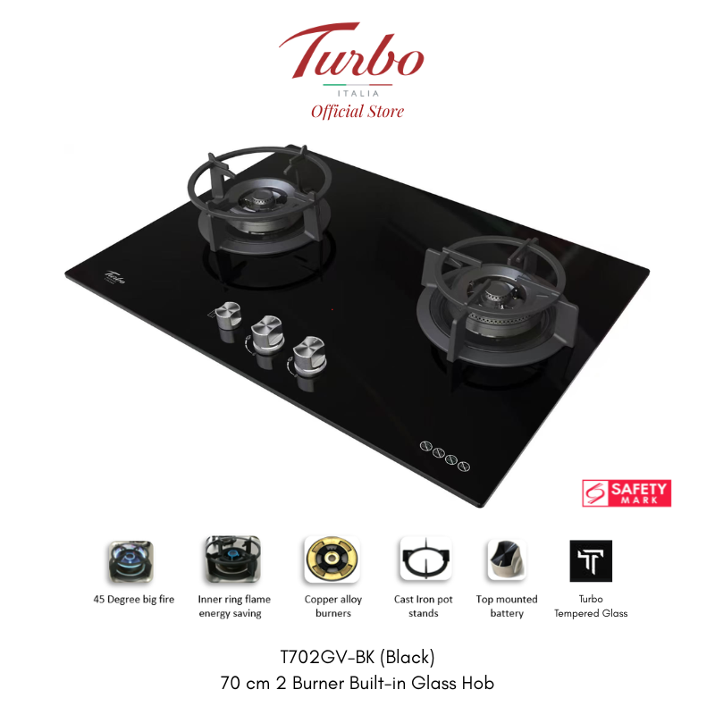 Turbo Incanto T702GV-BK 70cm 2-Burner Glass Built-in Hob