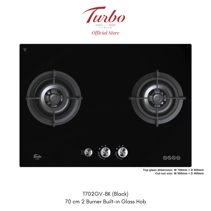 Turbo Incanto T702GV-BK 70cm 2-Burner Glass Built-in Hob