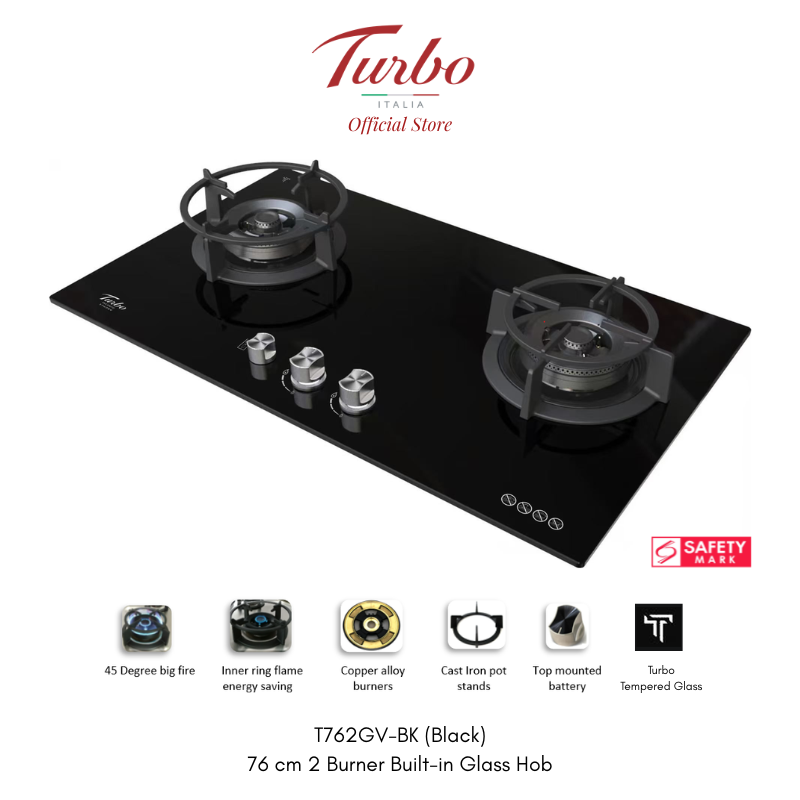 Turbo Incanto T762GV-BK 76cm 2-Burner Glass Built-in Hob