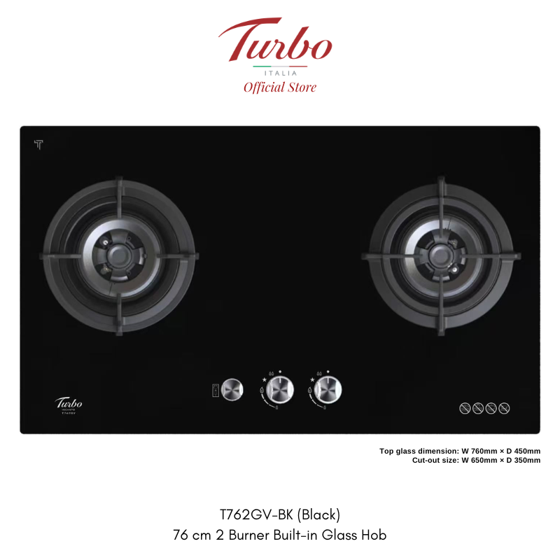 Turbo Incanto T762GV-BK 76cm 2-Burner Built-in Glass Hob