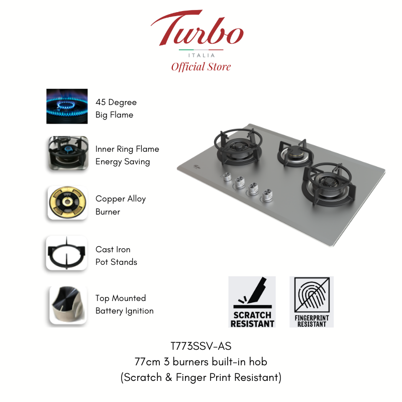 Turbo Incanto T773SSV-AS 77cm 3-Burner Stainless Steel Built-in Hob