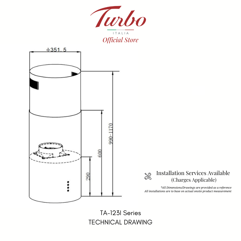 Turbo Italia TA-123ISS 35cm Island Cooker Hood
