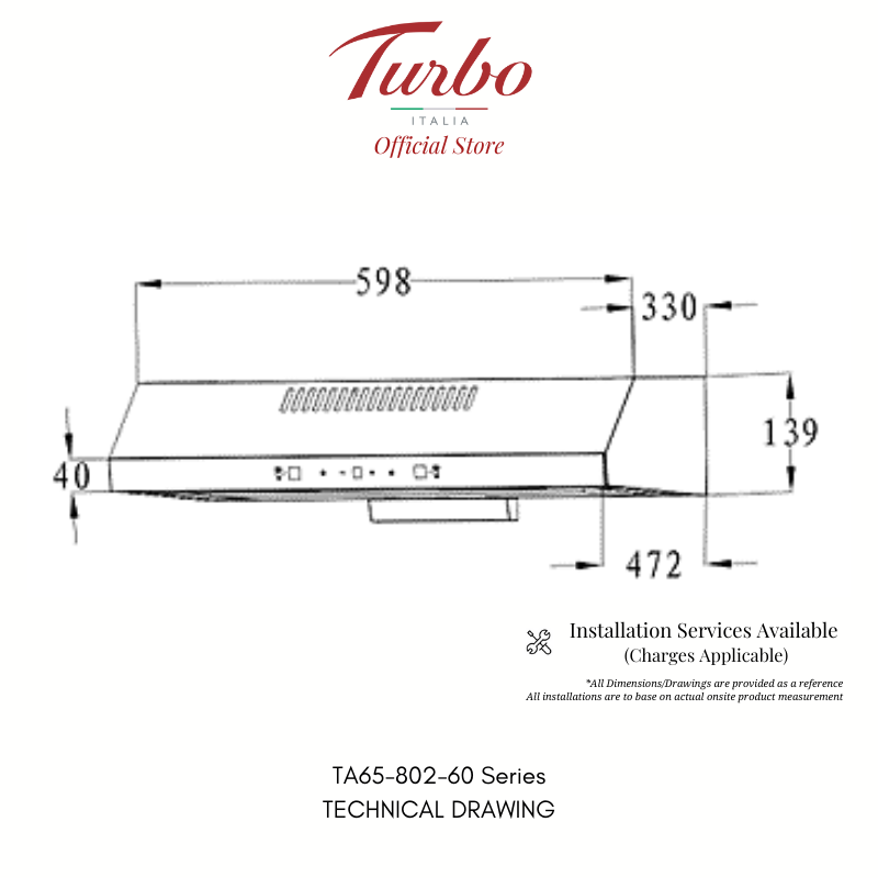 Turbo Italia TA65-802-60 60cm Slimline Hood