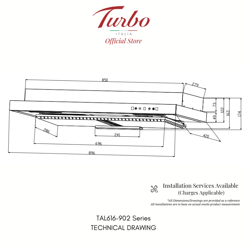 Turbo Italia TAL616-902 90cm Slim Hood