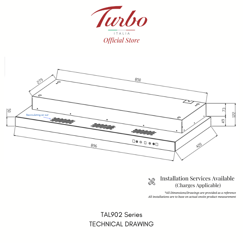 Turbo Italia TAL902 Series 90cm Slim Hood
