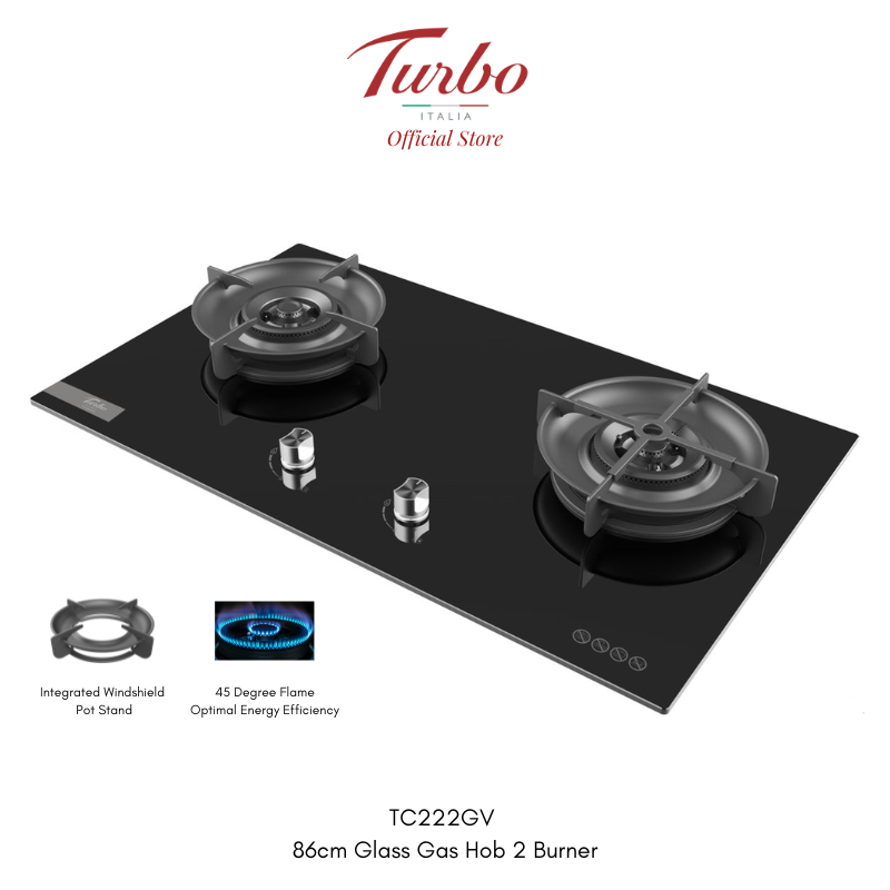 Turbo Italia TC222GV 86cm Built-in Glass Gas Hob 2 Burners