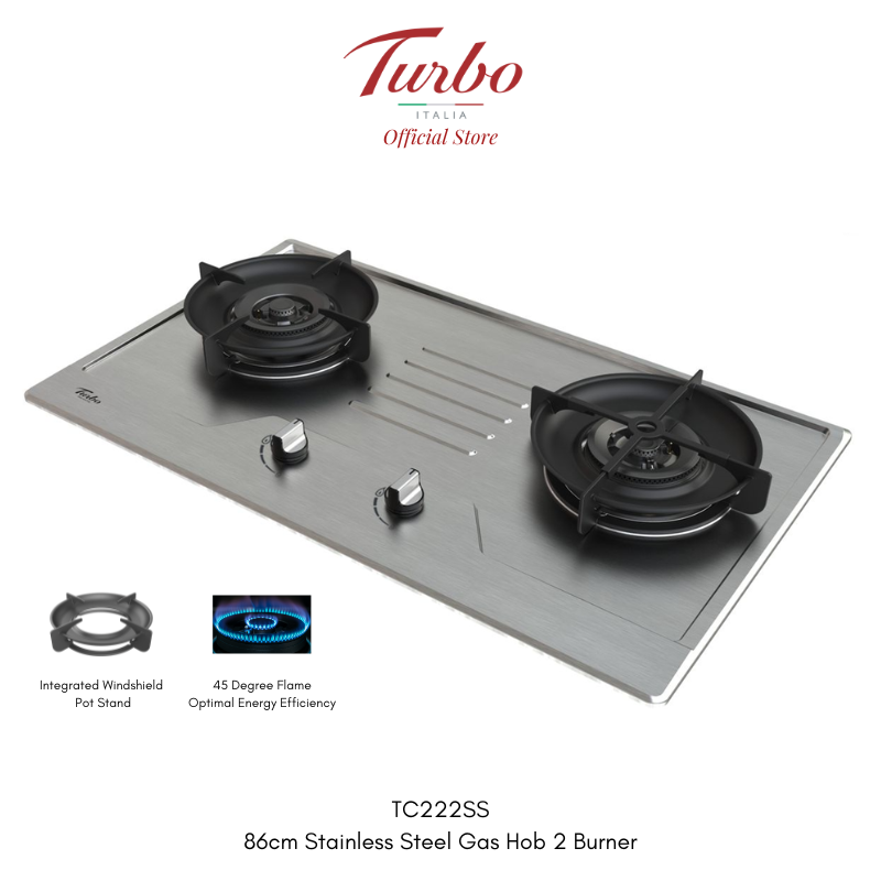Turbo Italia TC222SS 86cm 2-Burner Stainless Steel Built-in Gas Hob