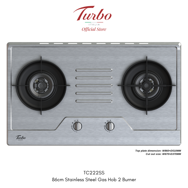 Turbo Italia TC222SS 86cm 2-Burner Stainless Steel Built-in Gas Hob