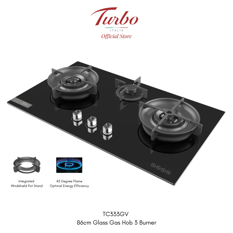 Turbo Italia TC333GV 86cm 3-Burner Glass Built-in Gas Hob