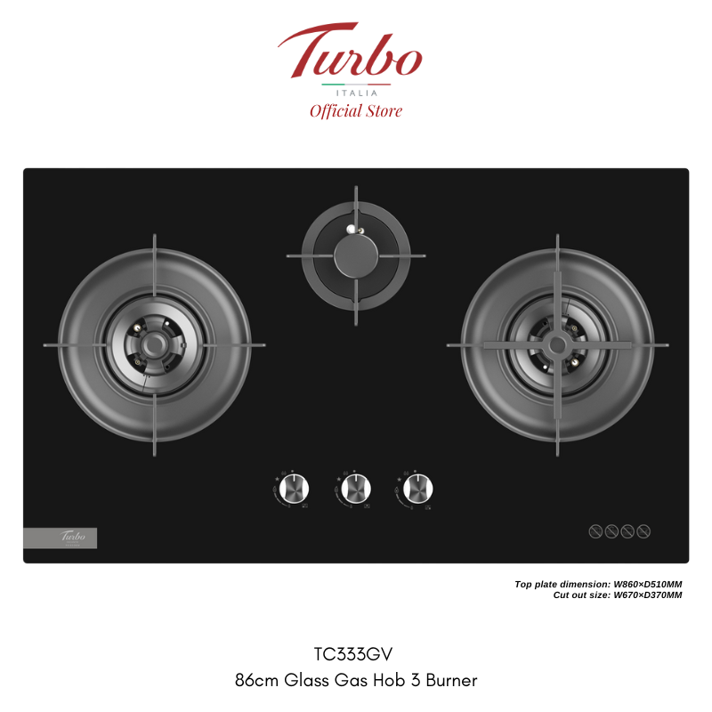 Turbo Italia TC333GV 86cm 3-Burner Built-in Glass Hob