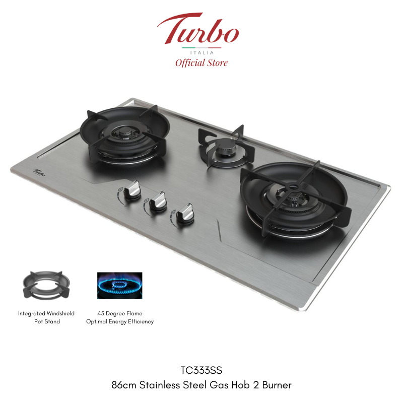 Turbo Italia TC333SS 86cm Stainless Steel Gas Hob 3 Burners