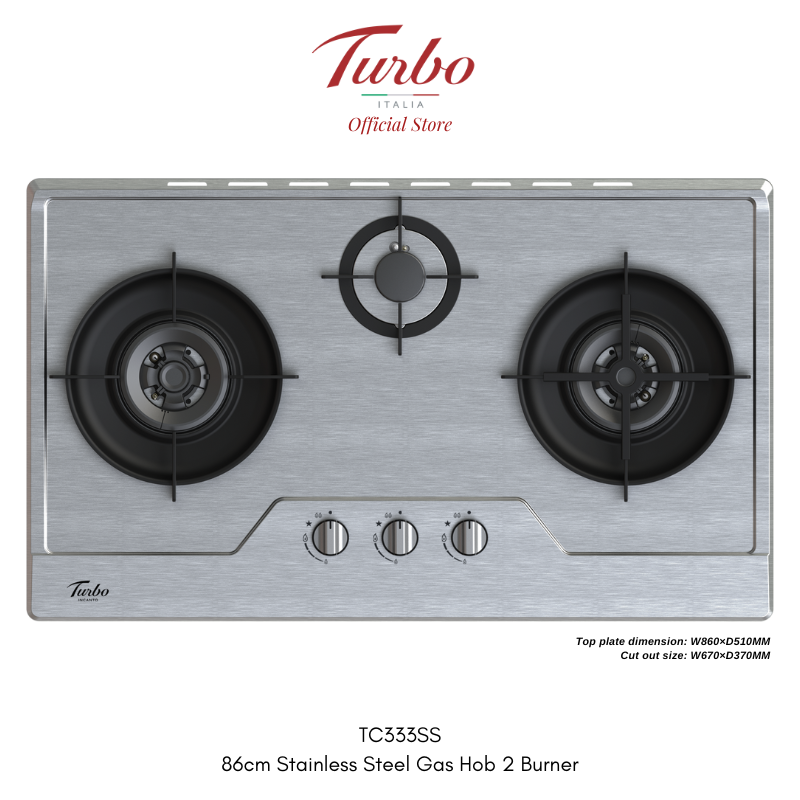 Turbo Italia TC333SS 86cm Stainless Steel Gas Hob 3 Burners