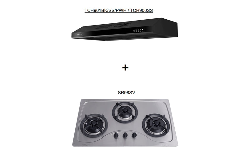 Tecno 86cm 3-Burner Cooker Hob and Hood Package TCH901 SR98SV