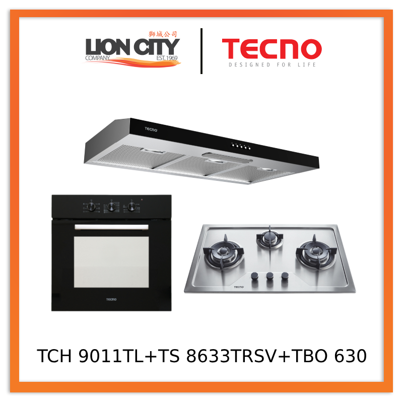 Tecno TCH 9011TL SS 90cm Stainless Steel Ultra Slim Hood + TS 8633 TRSV Stainless Steel Hob + TBO 630 Built-In Oven