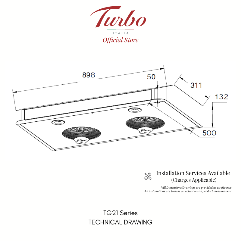 Turbo Italia TG21 Series 90cm Slim Hood