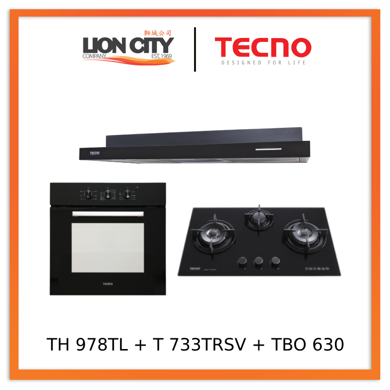 Tecno Uno TH 978 TL Slim Line Hood + T 733 TRSV Toughened Glass Hob + TBO 630 Built-In Oven