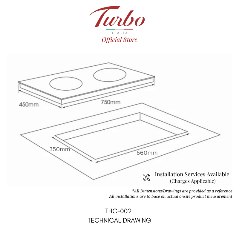 Turbo Italia THC-002 75cm Built-in Hybrid Hob 2 Zones