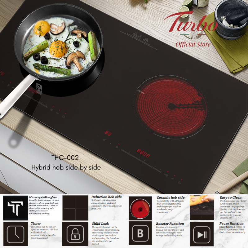 Turbo Italia THC-002 75cm Built-in Hybrid Hob 2 Zones