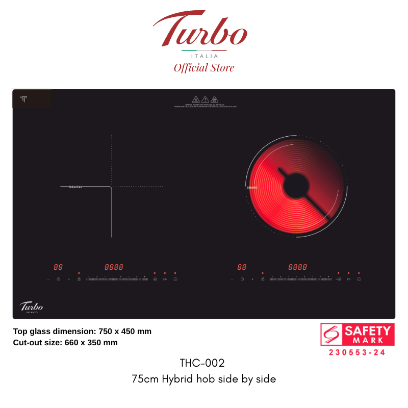Turbo Italia THC-002 75cm Built-in Hybrid Hob 2 Zones