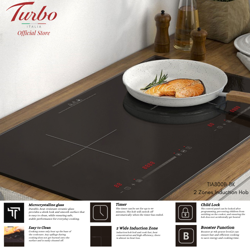 Turbo Italia TIA800B-BK 75cm 2-Zone Built-in Induction Hob