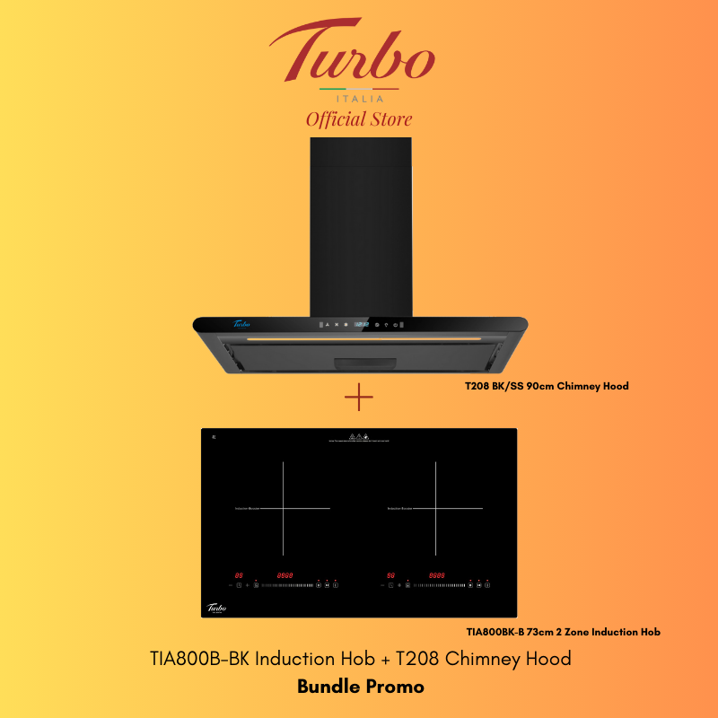 Turbo Italia TIA800B-BK Induction Hob + T208-90 Cooker Hood Bundle